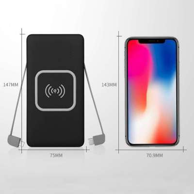 2018 Hot Selling  Custom Built In Cable Wireless Power Bank 10000mAh Wireless Mobile Charger